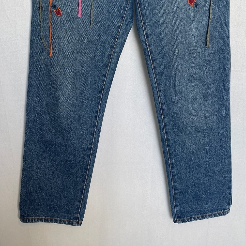 ASOS Floral Embroidered Straight Leg Blue Jeans Sz 26 Ankle High Rise Tassel EUC - Picture 4 of 13